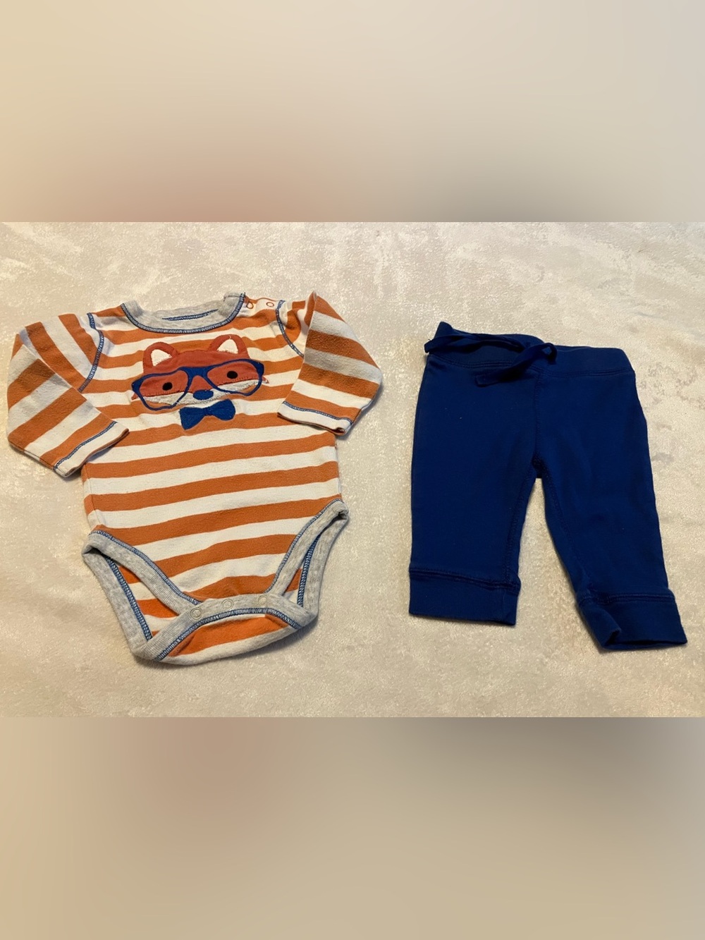 Old Navy Orange & Navy Striped Fox Bodysuit with Navy Pants